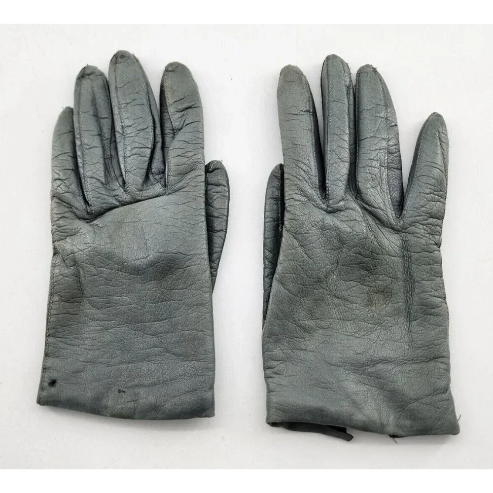 VTG‎ Peck & Peck Gray Women's Soft Leather Gloves Size 6.5 Cashmere Italy Made